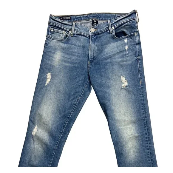 True Religion Low Rise Distressed Light Blue Relaxed Skinny Jeans Size 28 - Picture 2 of 10